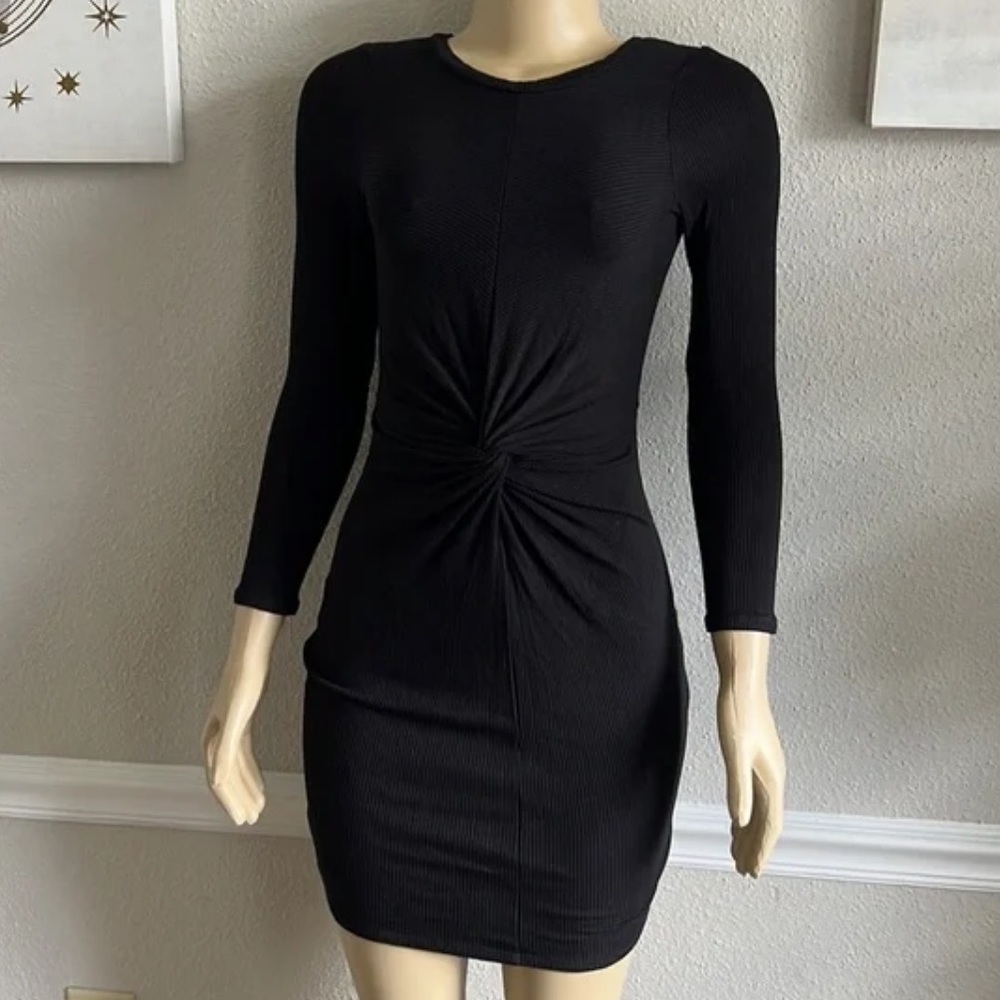 AQUA BLACK Ribbed-knit knot dress